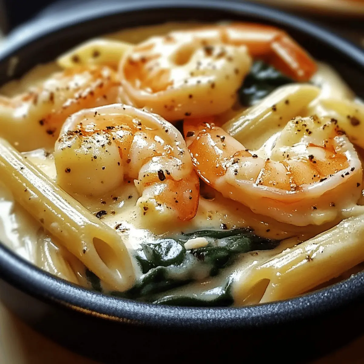 Cheese Shrimp Penne Pasta & Spinach