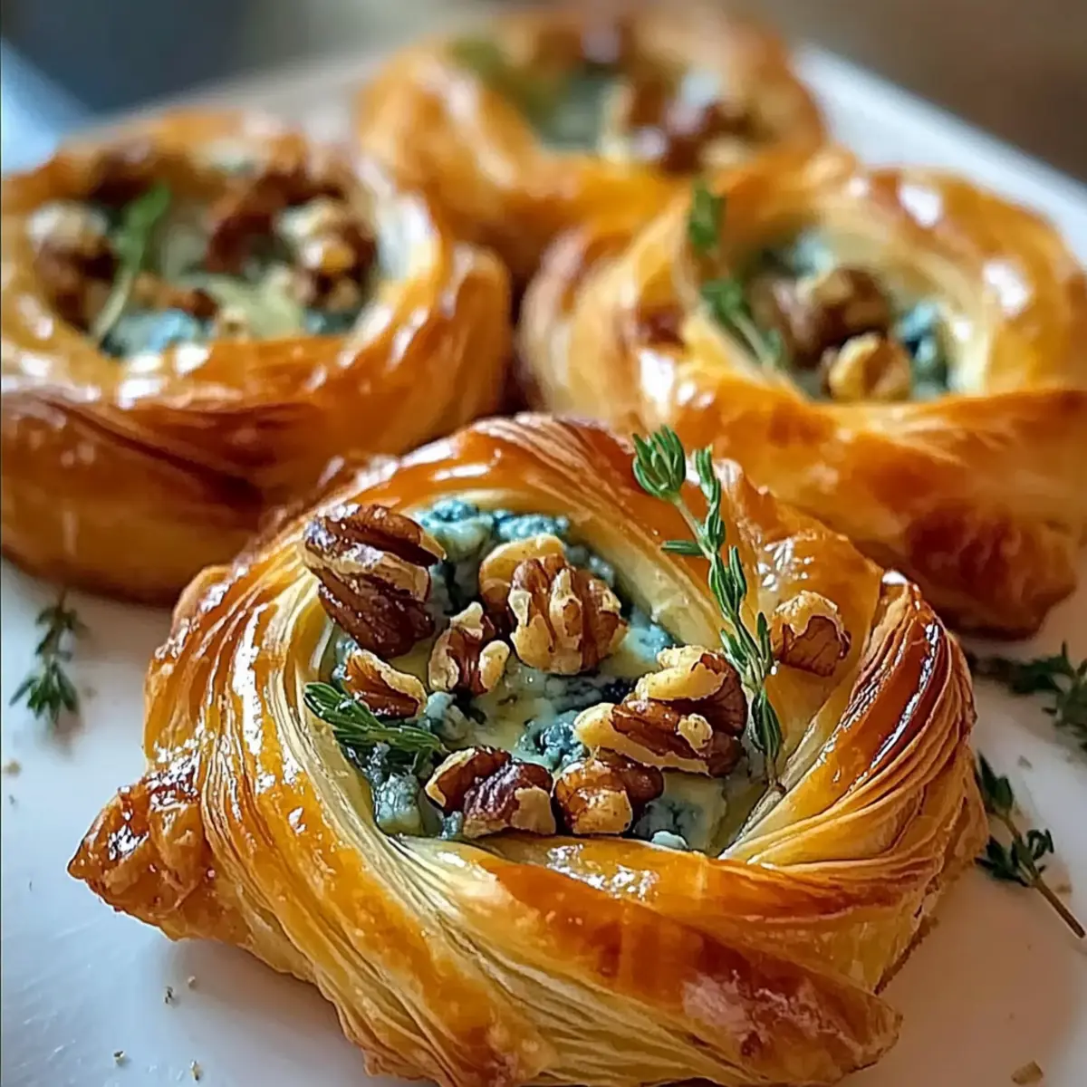 Blue Cheese Walnut Thyme Puff Pastry Twirl