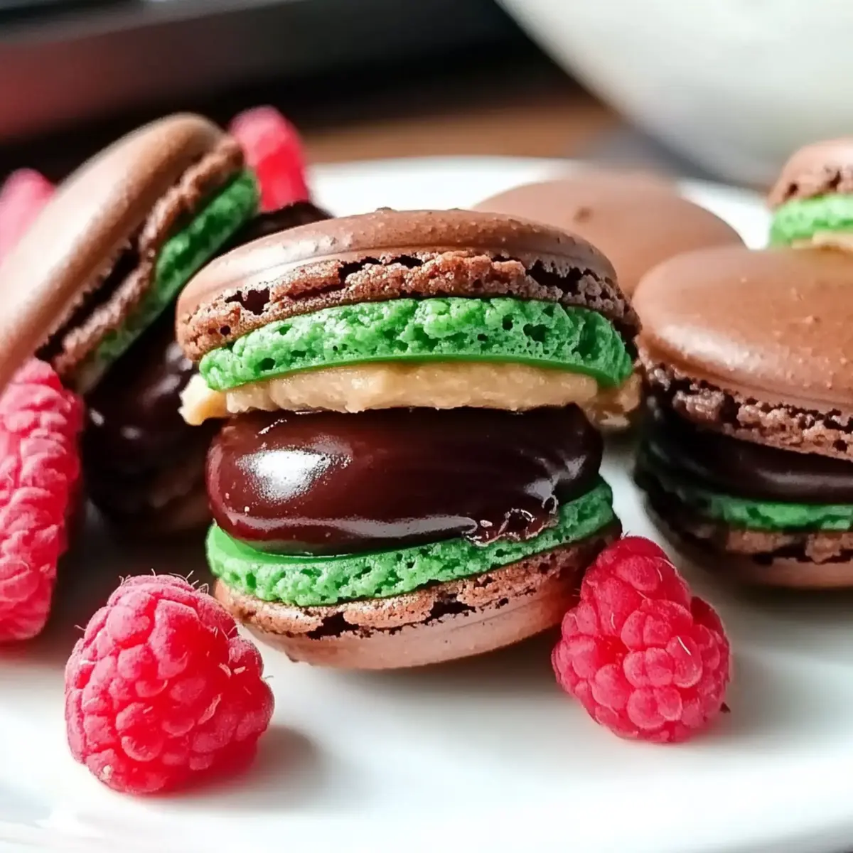Dark Chocolate Raspberry Macarons