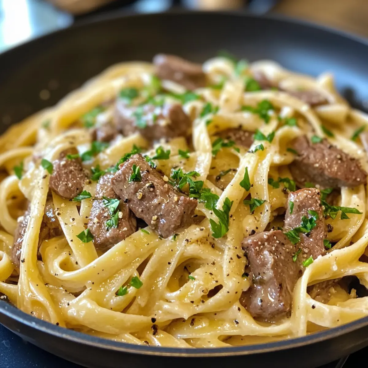 Creamy Garlic Beef Pasta