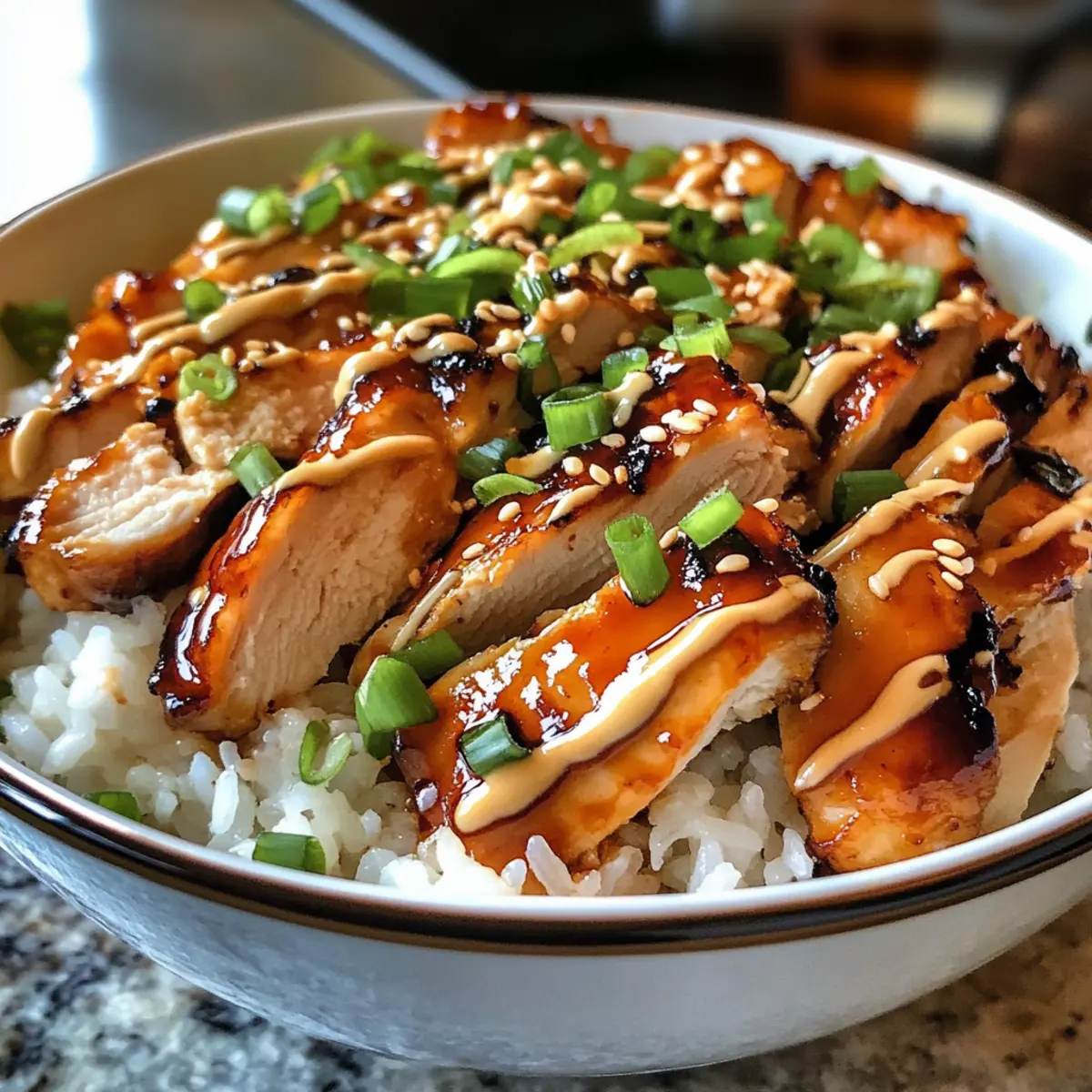 Sticky chicken rice bowls with spicy mayo