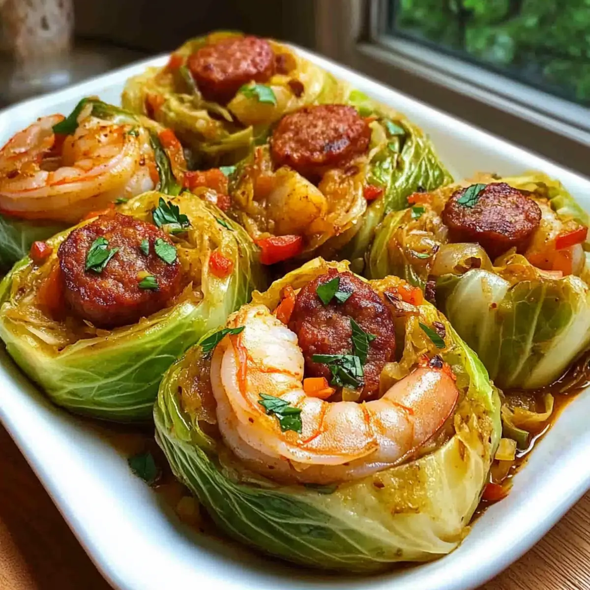 Cajun Shrimp & Sausage Stuffed Cabbage