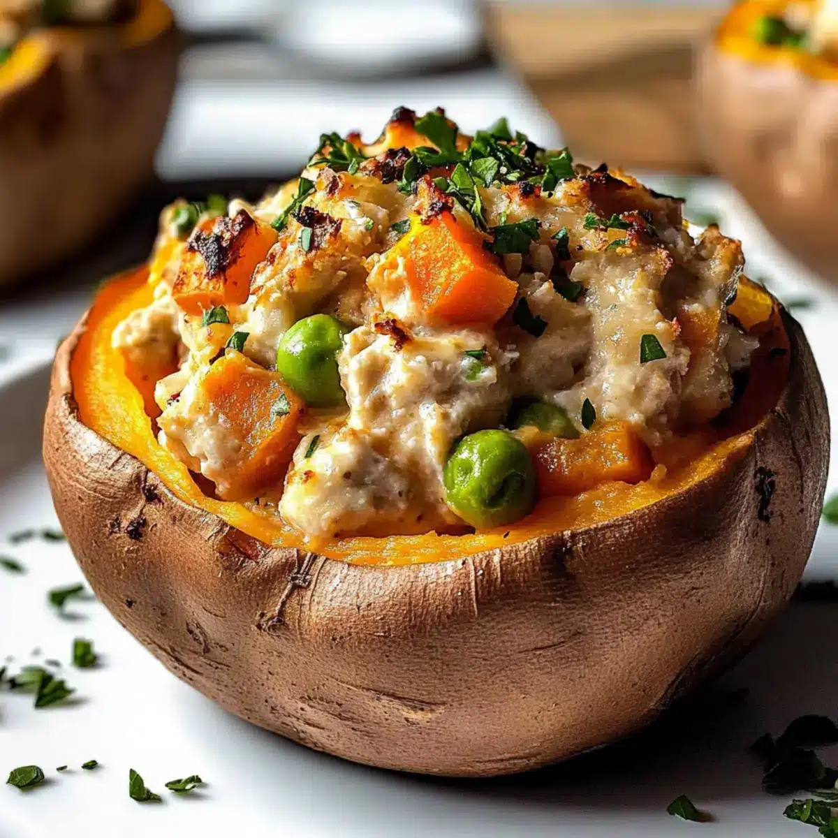 Chicken Pot Pie Stuffed Sweet Potatoes